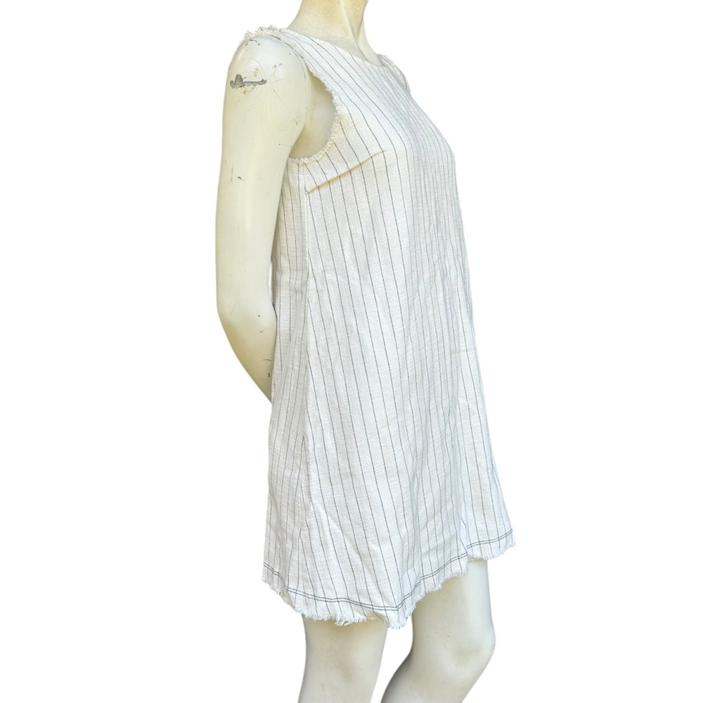 T By Alexander Wang High Neck White & Navy Striped Raw Hem Mini Dress Size 2 - Picture 6 of 13